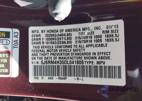 2013 Honda Cr-V Lx z USA, uszkodzony, nr VIN 5J6RM4H35DL041806